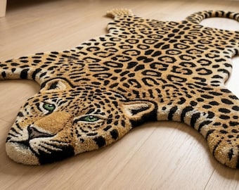 Handgetufteter Wollteppich mit Leopardenmuster | Luxuriöse Kinderzimmerdekoration im Safari-Stil mit Tiermotiven