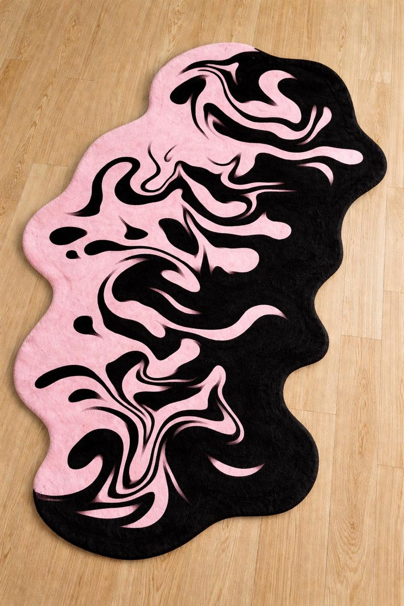 Pink & Black Abstract Fluid Shape Rug | Hand Tufted New Zealand Wool ...