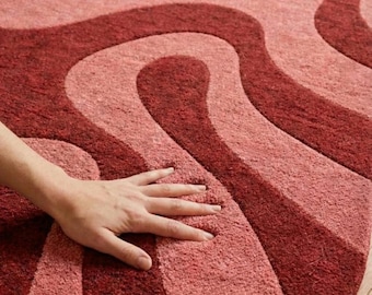 Hand-Tufted Wool Rug • Pink Burgundy Abstract Wavy Design