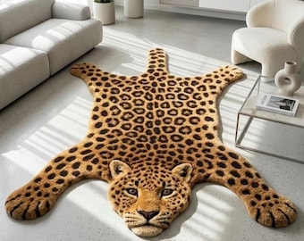 Hand-Tufted Leopard Rug | Realistic Animal Shape Accent Mat | Maximalist Jungle Decor