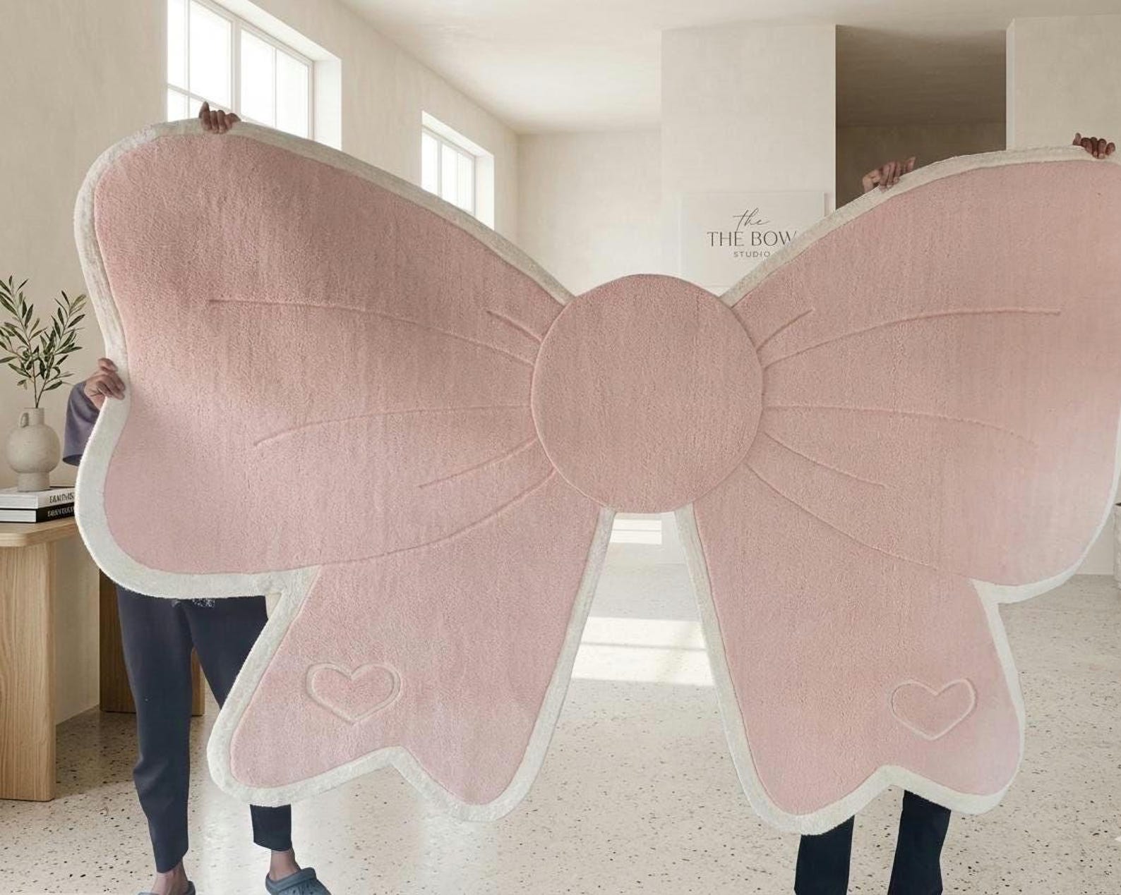 Coquette Rug Pink Bow Shaped Rug, Hand Tufted 100% Wool Ribbon Area Rug, Coquette ...