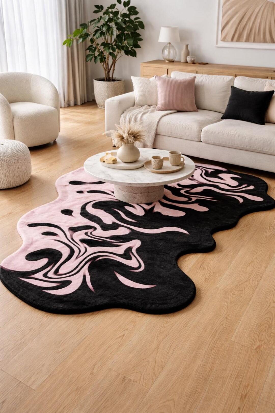 Y2K Aesthetic Melting Rug [4X6] – Liquid Swirl Black & Pink Area Rug ...