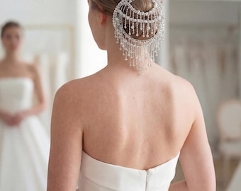 Lyxig Pärlknut Drapering | Strassfranshårsmycke, Art Deco-bröllop, Vintage brudaccessoar, Gatsby-stil