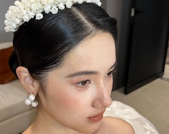 Liljekonvalj-hårband handgjort blommigt brudhuvudbonad vintage elfenbensfärgad blomkrona bröllopshåraccessoar trädgårdsceremoni brud