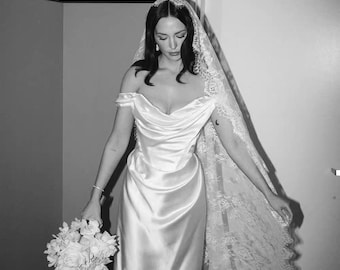 Katedralslöja i spets, enskiktad mantilla, brudslöja i domstol, för brud, vintageromantisk, slöja i spets med ögonfransar