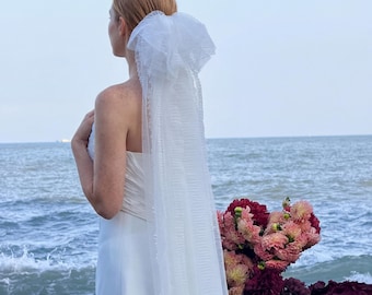 Plissé lyxig slöja | Modern veckad tyll, arkitektonisk brudaccessoar, kustnära strandbröllop, eterisk look