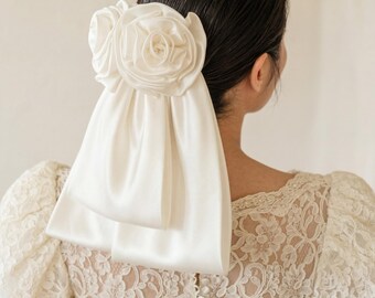 Satinroséhårsmycke, handgjort brudhårsmycke med skulpterade blommor, elegant bröllopsfestbrudens andra look
