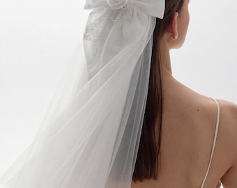 Hårspänne i roséspets med kort tyllrouge, romantisk elopementbrud, möhippa, accessoar för andra look