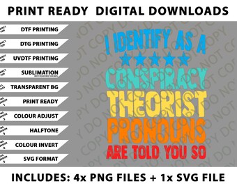 I Identify As a Conspiracy Theorist Pronouns Are Told You So Png Bundle, SVG Files, Digital Downloads