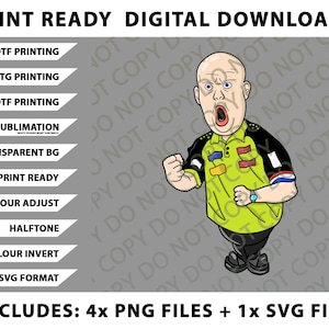 May include: Digital download graphic featuring a cartoon of a man in a green and black shirt, with his mouth open in a shout. The image includes text such as "Print Ready" and "Digital Downloads."