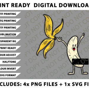 Bananstriptease censurerad naken rolig vuxen png-paket, SVG-filer, digitala nedladdningar