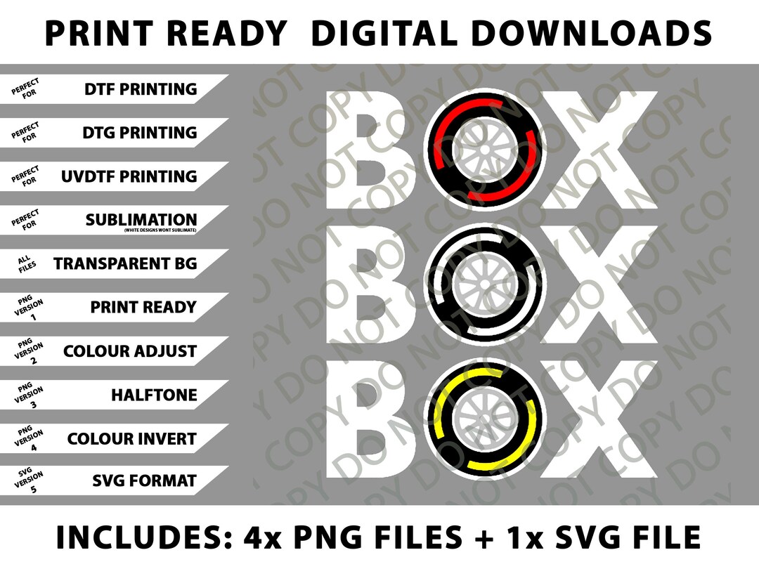 Box Box Box F1 Tyre Compound White Text Design Png Bundle, SVG Files ...