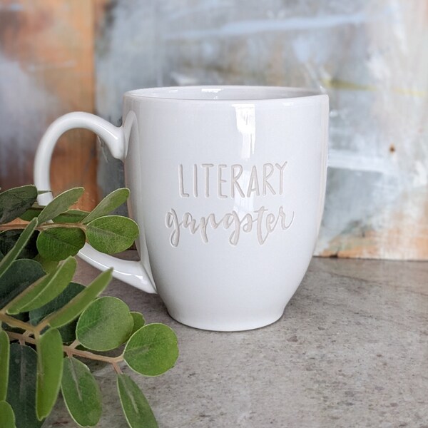 Literary Gangster Engraved Mug | Book Lover Coffee Cup | Funny Mug | Literary Cup | Mug with Saying | Gift for Writer | Book Mug | Engraved