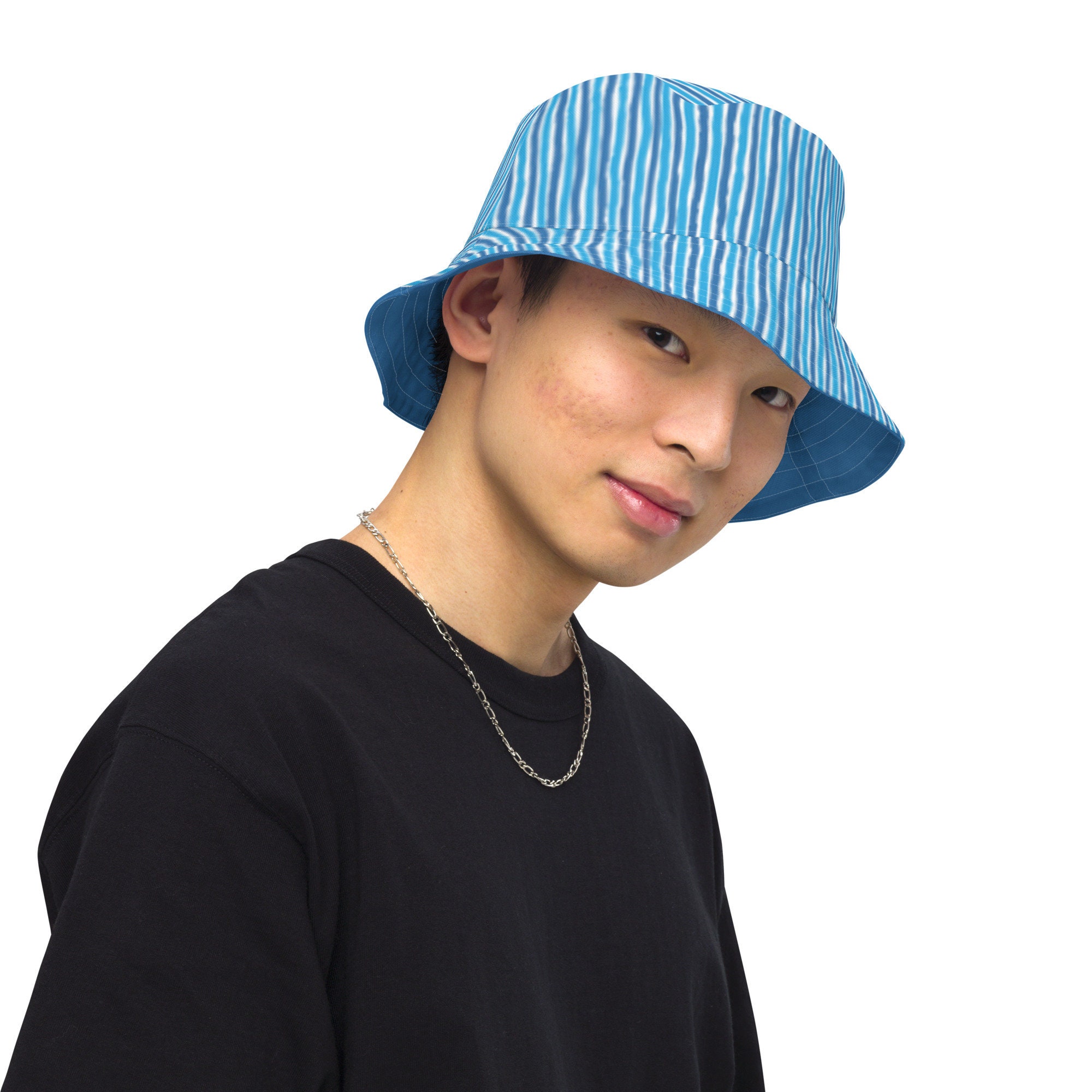 All Blue With Blue Stripes Reversible Bucket Hat - Etsy