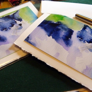 Biglietti d'auguri con stampa ad acquerello (4) - Gatto bianco e nero - Paesaggio 5 x 7 pollici - Spedizione gratuita