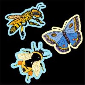 Vinyl Stickers - Grunge Pollinator Set - Honey Bee, Bumblebee, Butterfly - Three (3) 3in size