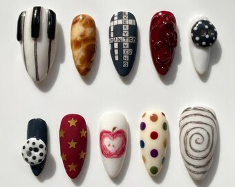 Dark Academia Press On Nails: Piano, Crossword, Apple Art Designs