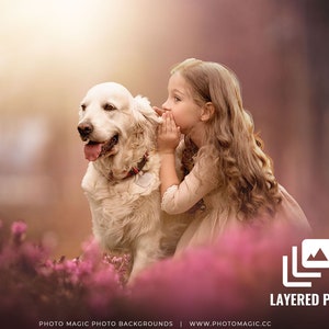 Aubrieta Glen (Two) - Layered PSD Pink/Purple Spring Harvest Flower Field Digital Photography Backdrop for Portrait Photography