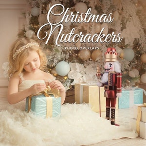 May include: A red and gold Christmas nutcracker with a crown and a beard. The nutcracker is holding a staff with a red jewel on top. The nutcracker is standing on a wooden floor in front of a Christmas tree and presents.