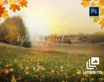 Champs lumineux d'automne - Fond de photographie numérique PSD en couches - Photographie d'art pour garçons et filles