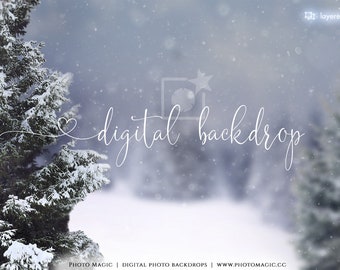 Noel Woods- Layered PSD Digital Photography Background-  Winter Snow Christmas Trees for Fine Art Photography