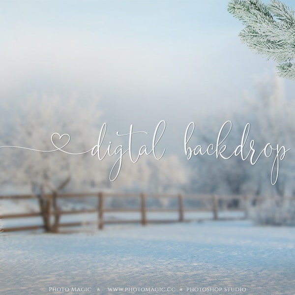 Winter Farm Digital Photography Background-  Snow Backdrop for Fine Art Photography