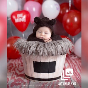Valentine Be Mine - Vertical Layered PSD Valentine Balloons Photo Background Digital Photography for Kids and Newborns