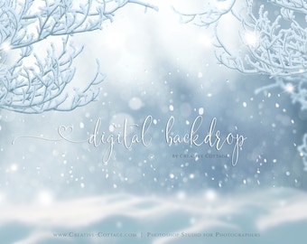 Winter Wonderland Digital Photography Background-  Winter Snow Christmas Trees for Fine Art Photography