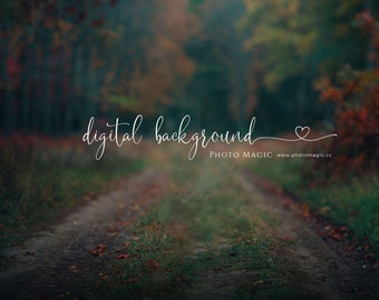 Autumn Moon Digital Photography Background- Rich Autumn Tree Jewel Tones for Child Fine Art Photography
