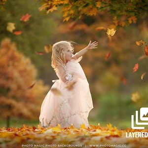 Fall Meadows - Layered PSD Falling Leaves Autumn Trees Digital Photography Backdrop for Portrait Photography