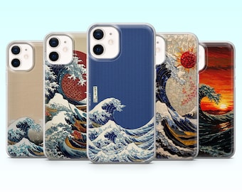Funda para teléfono con ondas japonesas Kanagawa Wave Cover para iPhone 17Pro, 16, 15, 14, 13, 12, Samsung S25, S24, S23Fe, S22, A16, A26, A56, Pixel 10, 9Pro
