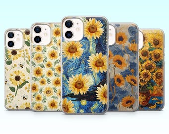 Funda de teléfono con diseño de girasol y flores botánicas amarillas para iPhone 17Pro, 16, 15, 14, 13, Samsung S25, S24, S23Fe, A16, A26, A56, Pixel 10, 9Pro