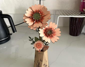 Kit puzzle 3D in legno a forma di fiore – Gerbera, modello fai da te, attività botanica per adulti, regalo unico, decorazione per la casa