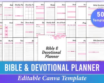 Bible Devotional Planner Canva Template, Christian Study Journal, Digital Faith Planner, Printable  Editable