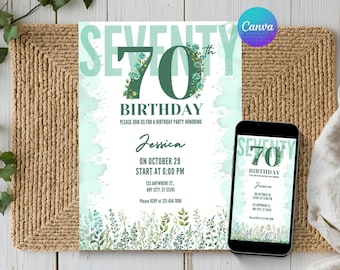 70th Birthday Invitation Floral Letter Template Birth Day Editable Party Invite Printable Instant Download