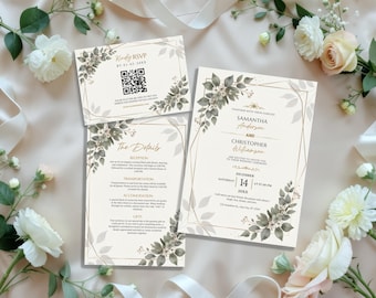 Floral Wedding Invitation Suite Template | Luxury Modern Unity Invite Design | Wedding Program Printable Canva Digital Download