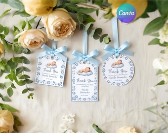 Cielito Lindo Baby Shower Favor Tags Template, Blue Papel Picado, Talavera Download