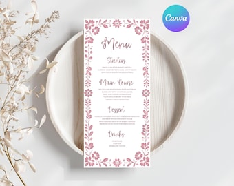 Cielito Lindo Baby Shower Menu Template, Pink Papel Picado, Talavera Digital Download