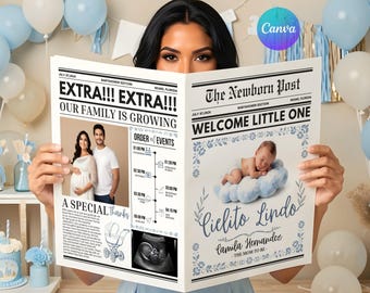 Cielito Lindo Baby Shower / Plantilla de Periódico Canva Azul / Papel Picado Personalizado / Descarga Digital Talavera