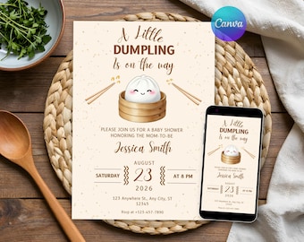 Dumpling Baby Shower, Our Little Dumpling Is on The Way Invitation, Editable digital download