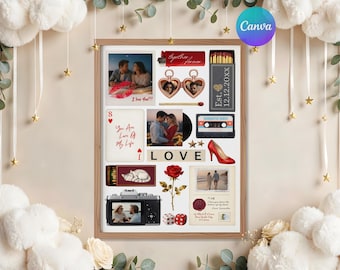 Editable Matchbook Poster Template | One Year Anniversary Gift | Couple Photo Collage | Present For Him and Her | Wall Art Digital Download