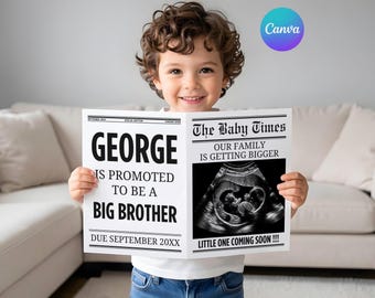 Big Brother Pregnancy Announcement Newspaper Template | Baby Newspaper | Big Brother Gift | Ultrasound Photo Announcement Digital Download