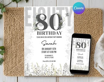 80e verjaardagsuitnodiging bloemen brief feestuitnodiging geboortedag Instant bewerkbare Instant Digitale download