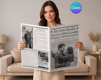 One Year Anniversary Newspaper Template | Gift For Husband and Wife | Couple Anniversary | 1st Year Gift | Love Newspaper | Digital Download