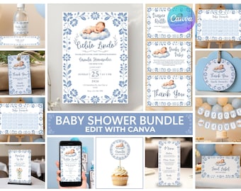 Cielito Lindo Baby Shower Bundle, Blue Papel Picado, Talavera digital nedladdning