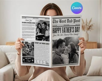 Vatertag Zeitung Canva Vorlage Geschenk für Papa | 1. Vatertagsgeschenk für Ehemann | Best Dad Ever Blumenstrauß-Wrap-Design