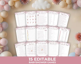 Cielito Lindo Baby Shower Games Bundle, Pink Papel Picado, Talavera Digital Download