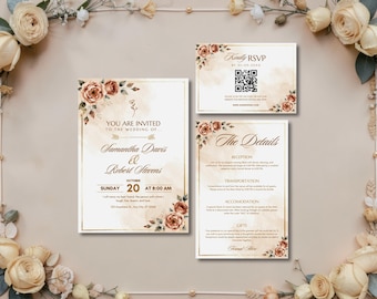 Wedding Invitation Suite Template | Luxury Premium Floral Invite Design | Wedding Program Printable Canva Digital Download