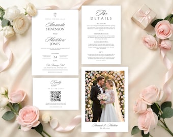 Minimalist Wedding Invitation Suite Template |  Modern Unity Ceremony Invite Design | Wedding Program Printable Canva Digital Download