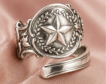 German Silver Star Concho Ring, Western Boho Statement Jewelry